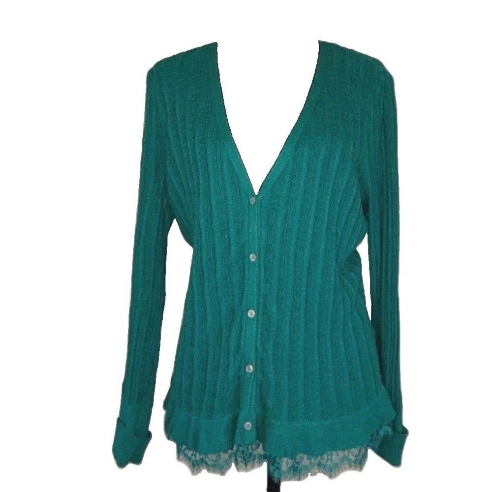 Simply Vera Vera Wang Womens Emerald Green Lightweight Cardigan Sweater Size M